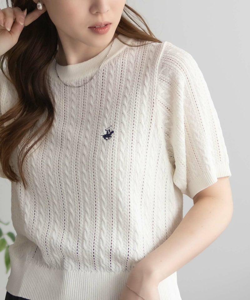 BEVERLY HILLS POLO CLUB  ケーブルクルー半袖ニット レディース商品画像-11