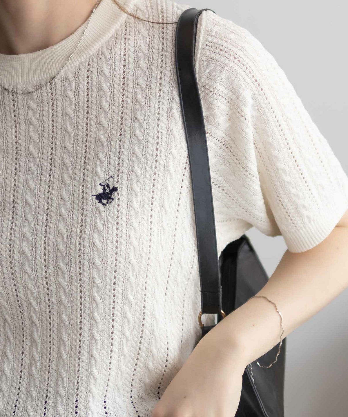 BEVERLY HILLS POLO CLUB ケーブルクルー半袖ニット レディース