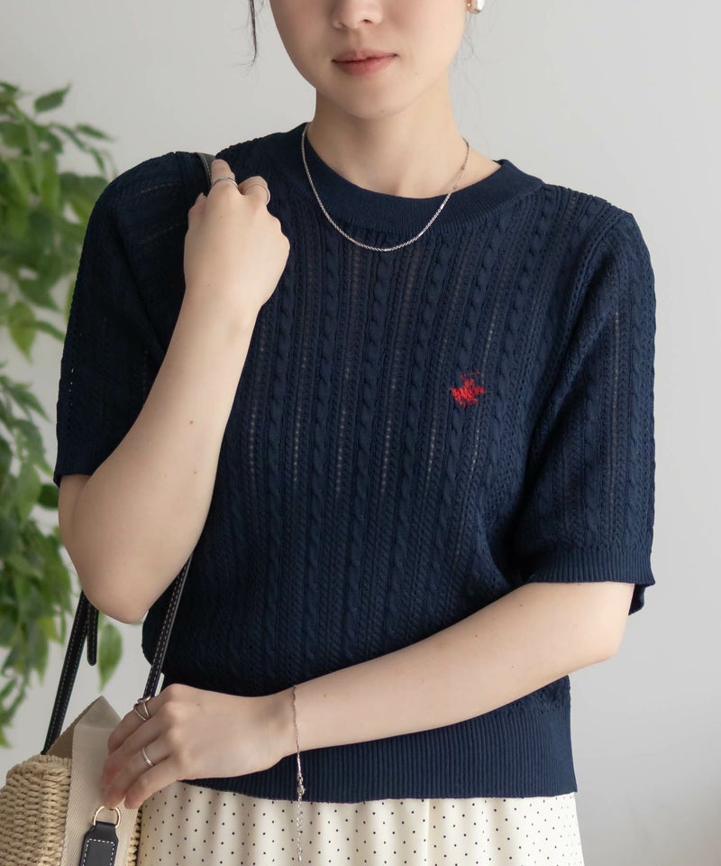BEVERLY HILLS POLO CLUB ケーブルクルー半袖ニット レディース商品画像-18