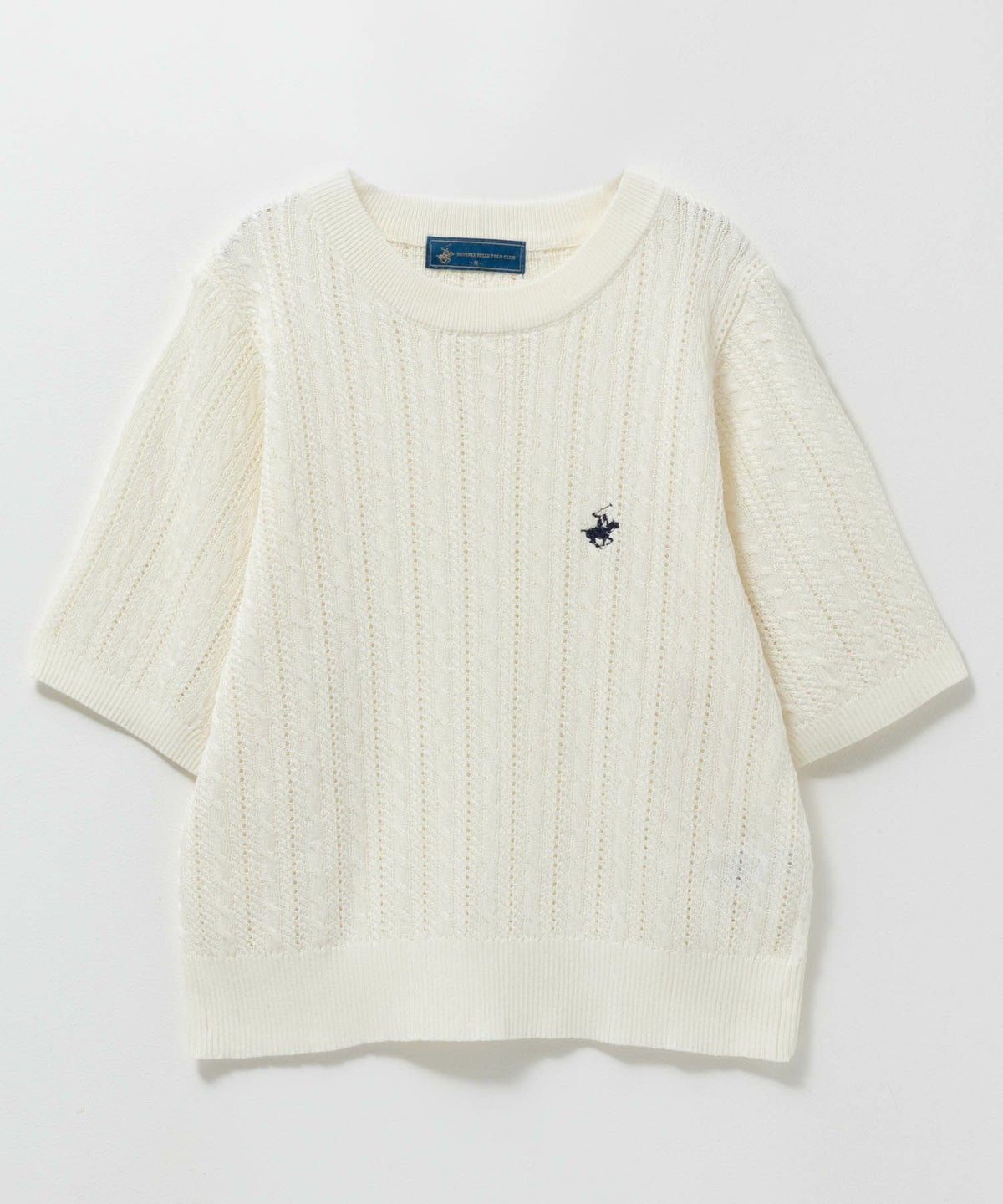 BEVERLY HILLS POLO CLUB ケーブルクルー半袖ニット レディース