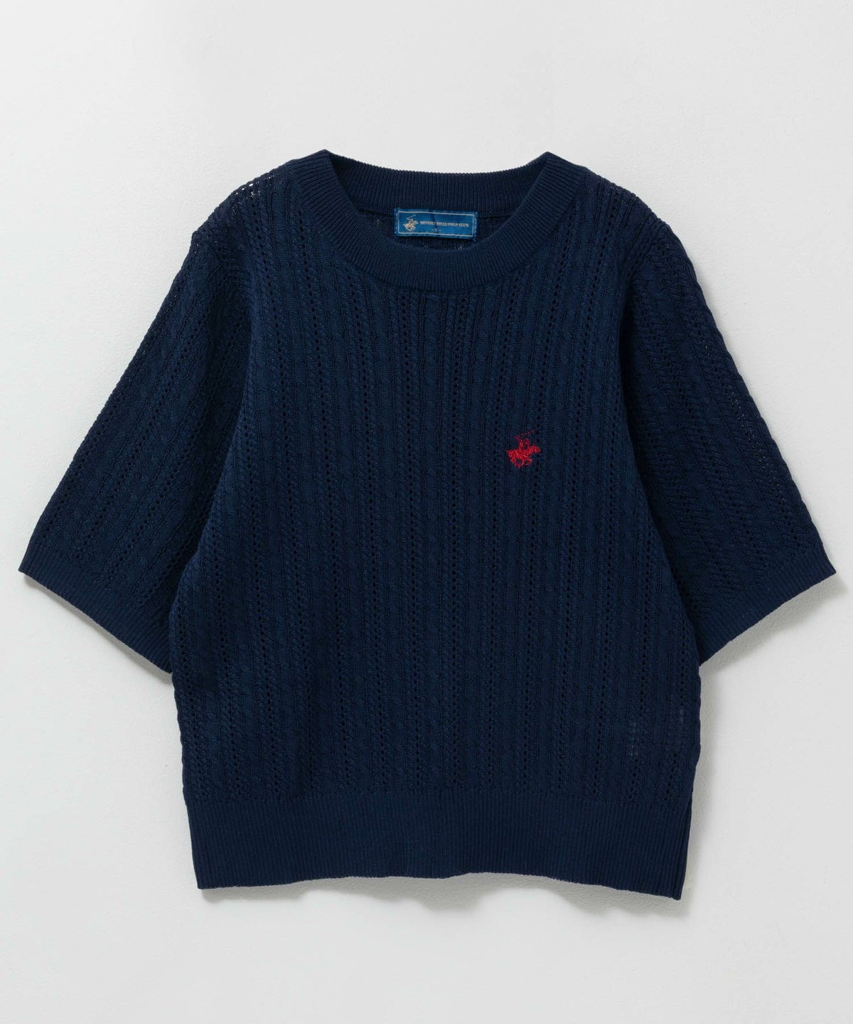 BEVERLY HILLS POLO CLUB ケーブルクルー半袖ニット レディース