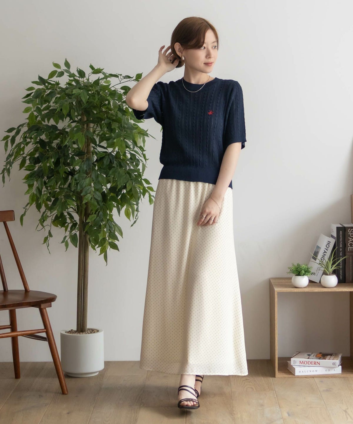 BEVERLY HILLS POLO CLUB ケーブルクルー半袖ニット レディース