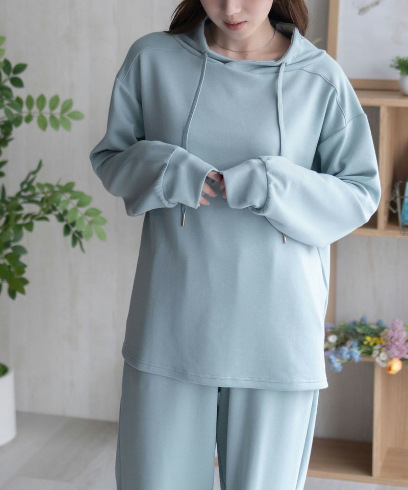 NAVY  ポンチ素材 もちもちスウェット上下セット レディース商品画像-4