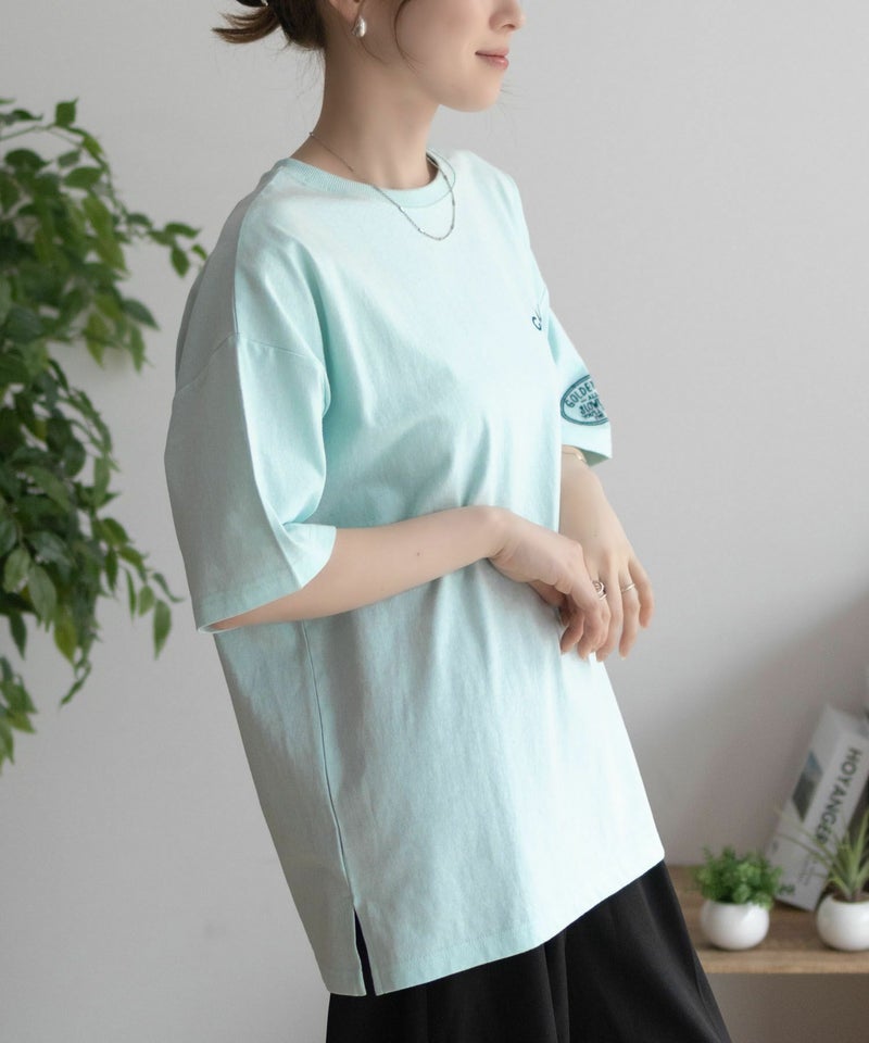 UNDERWRAPS  デニム貼り付けスリットビッグTシャツ レディース メール便 対応商品商品画像-8