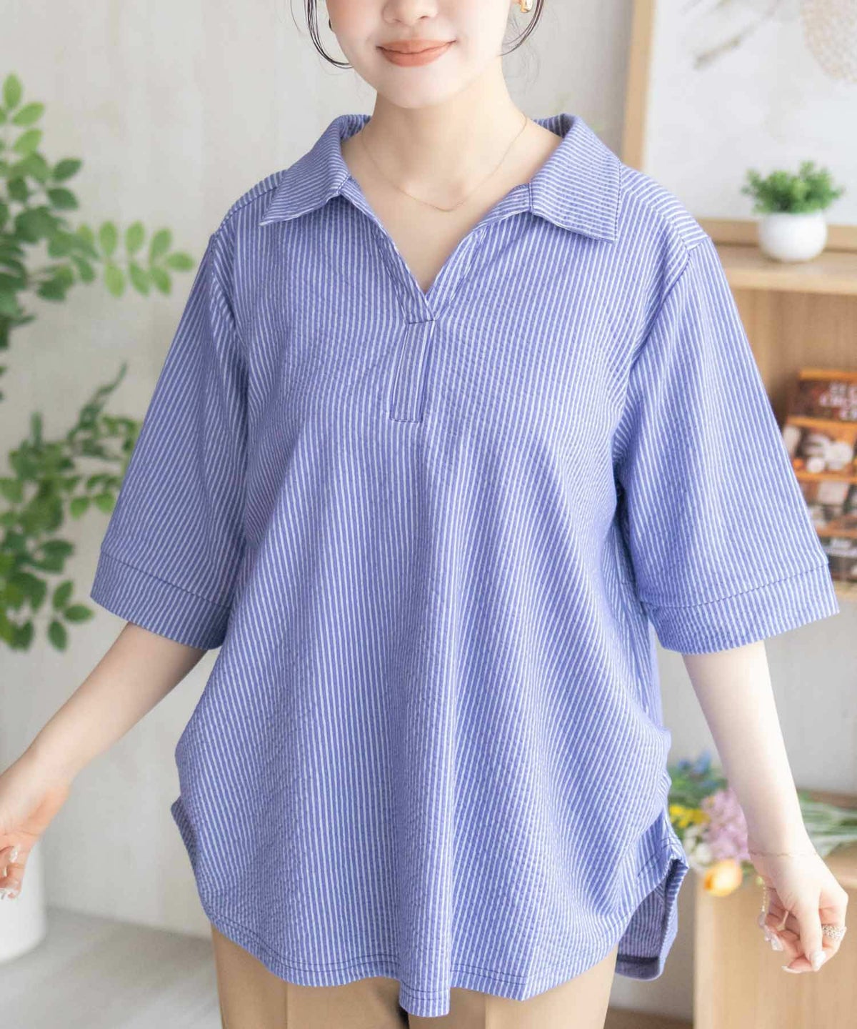 nAvy 襟付きスキッパープルオーバー レディース