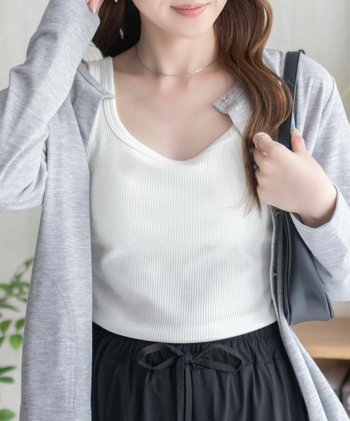 nAvy ハピ楽 カップ付きリブスクエアタンクトップ レディース