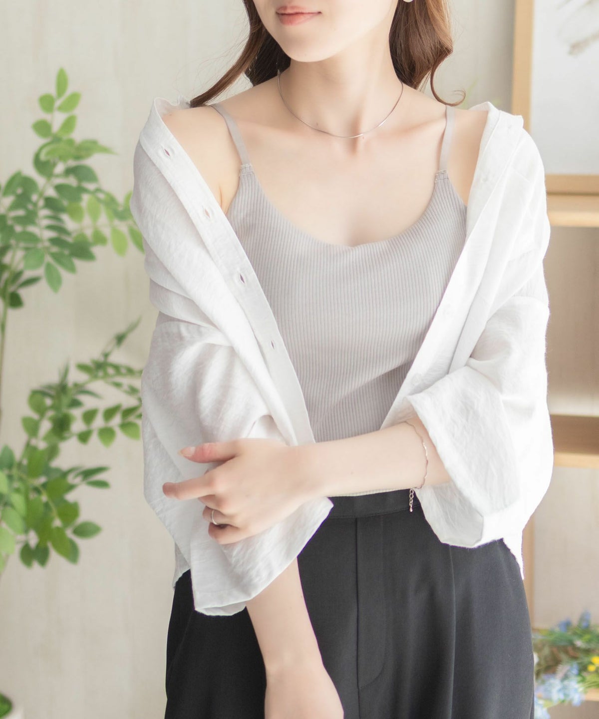 nAvy ハピ楽 カップ付きリブキャミソール レディース