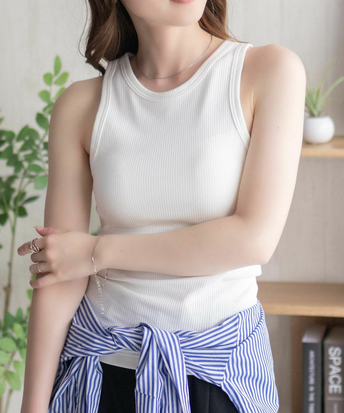 nAvy ハピ楽 カップ付きリブアメスリタンクトップ レディース