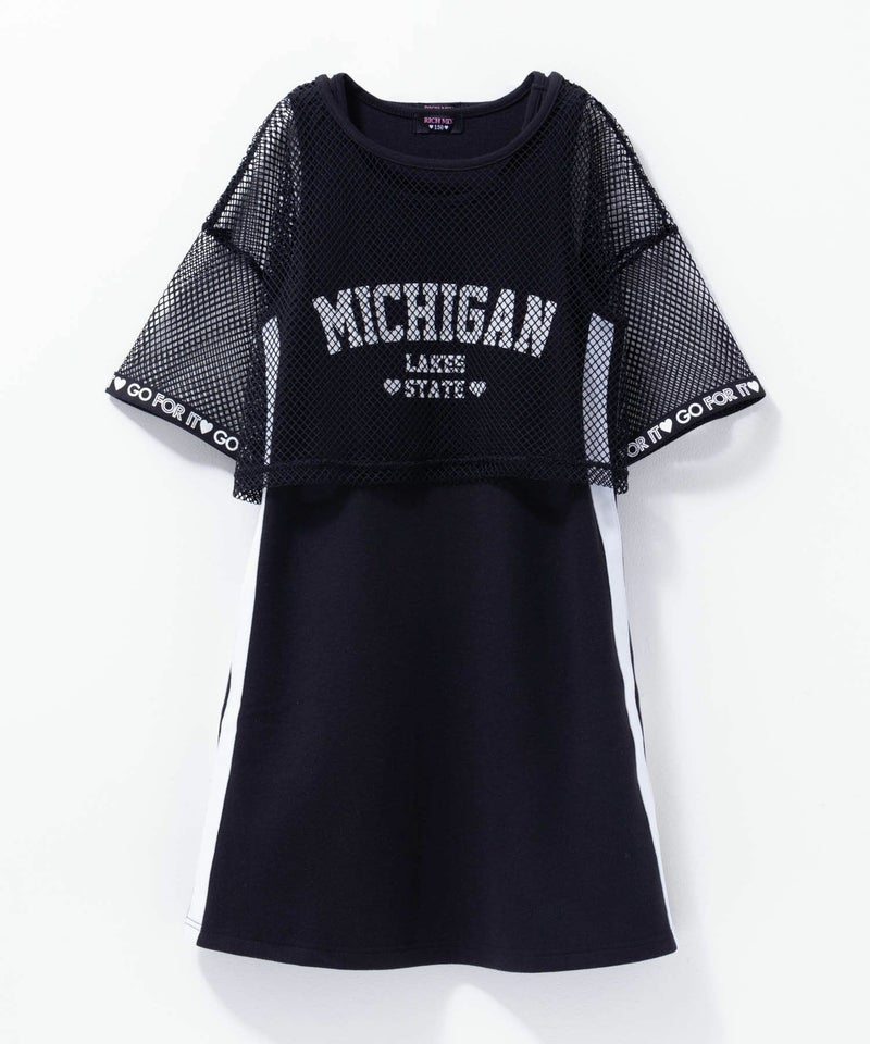 RICH MIX ポンチ素材 メッシュアンサンブルワンピース キッズ商品画像-1