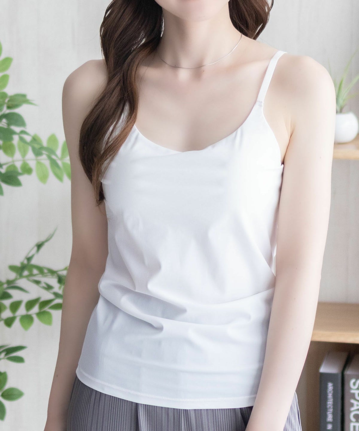 nAvy ハピ楽 カップ付きナイロンベア天スクエアキャミソール レディース