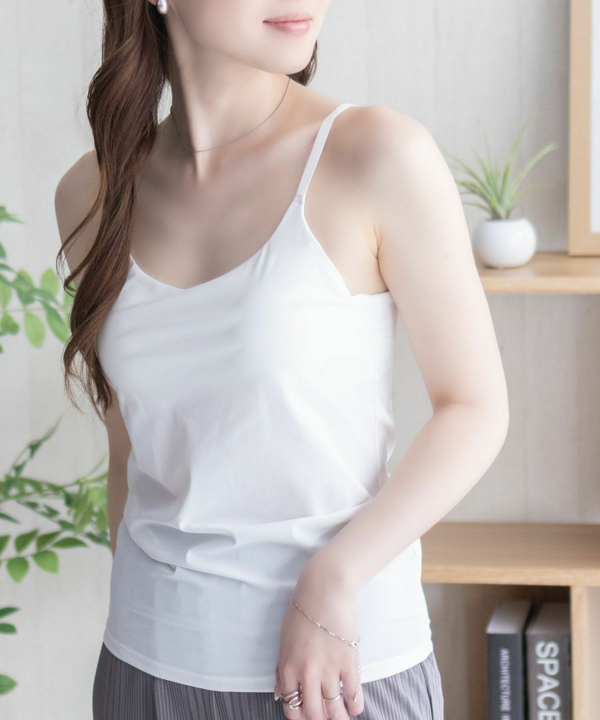 nAvy ハピ楽 カップ付きナイロンベア天スクエアキャミソール レディース