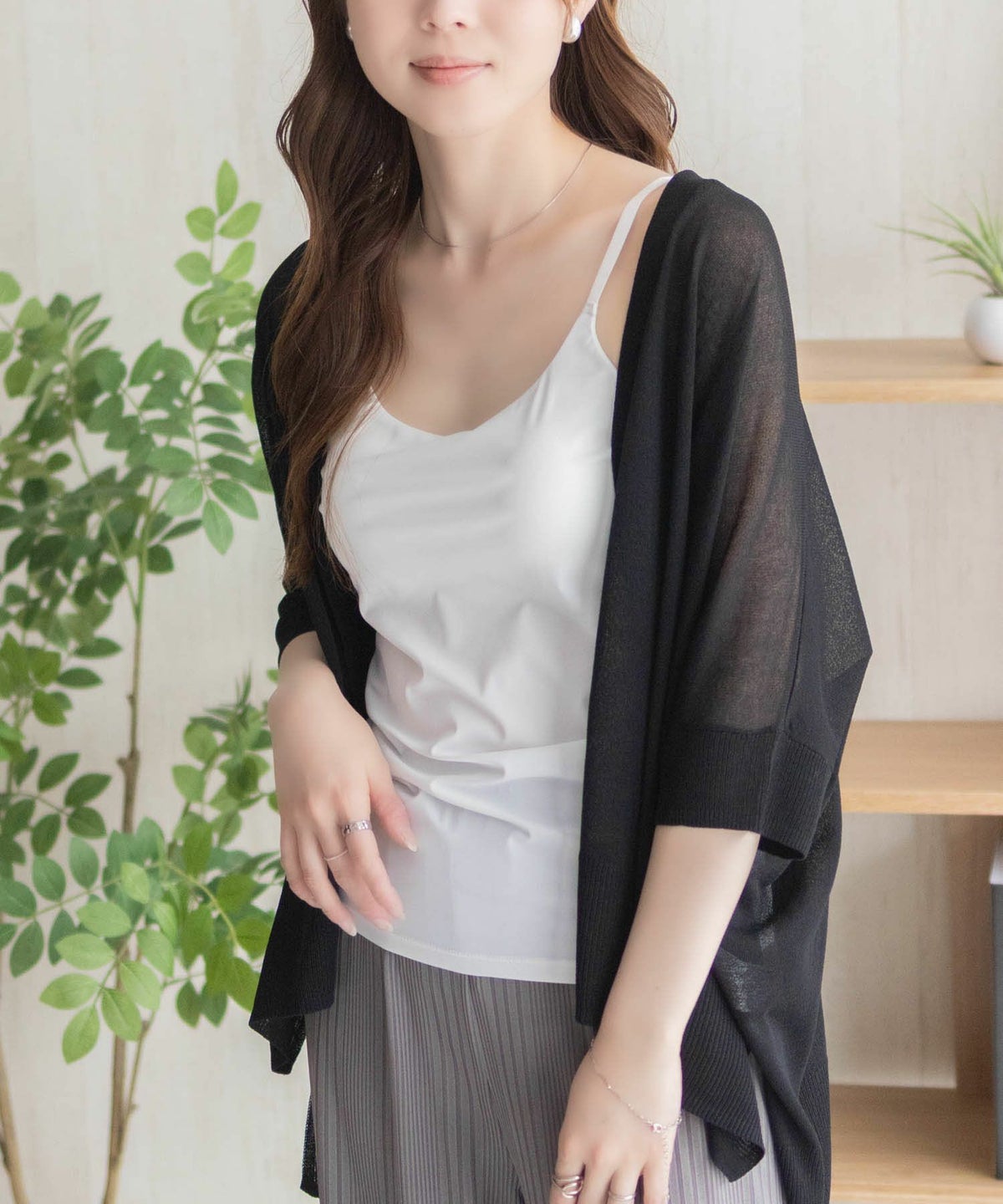 nAvy ハピ楽 カップ付きナイロンベア天スクエアキャミソール レディース