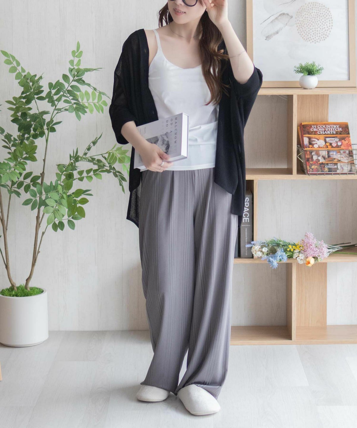 nAvy ハピ楽 カップ付きナイロンベア天スクエアキャミソール レディース