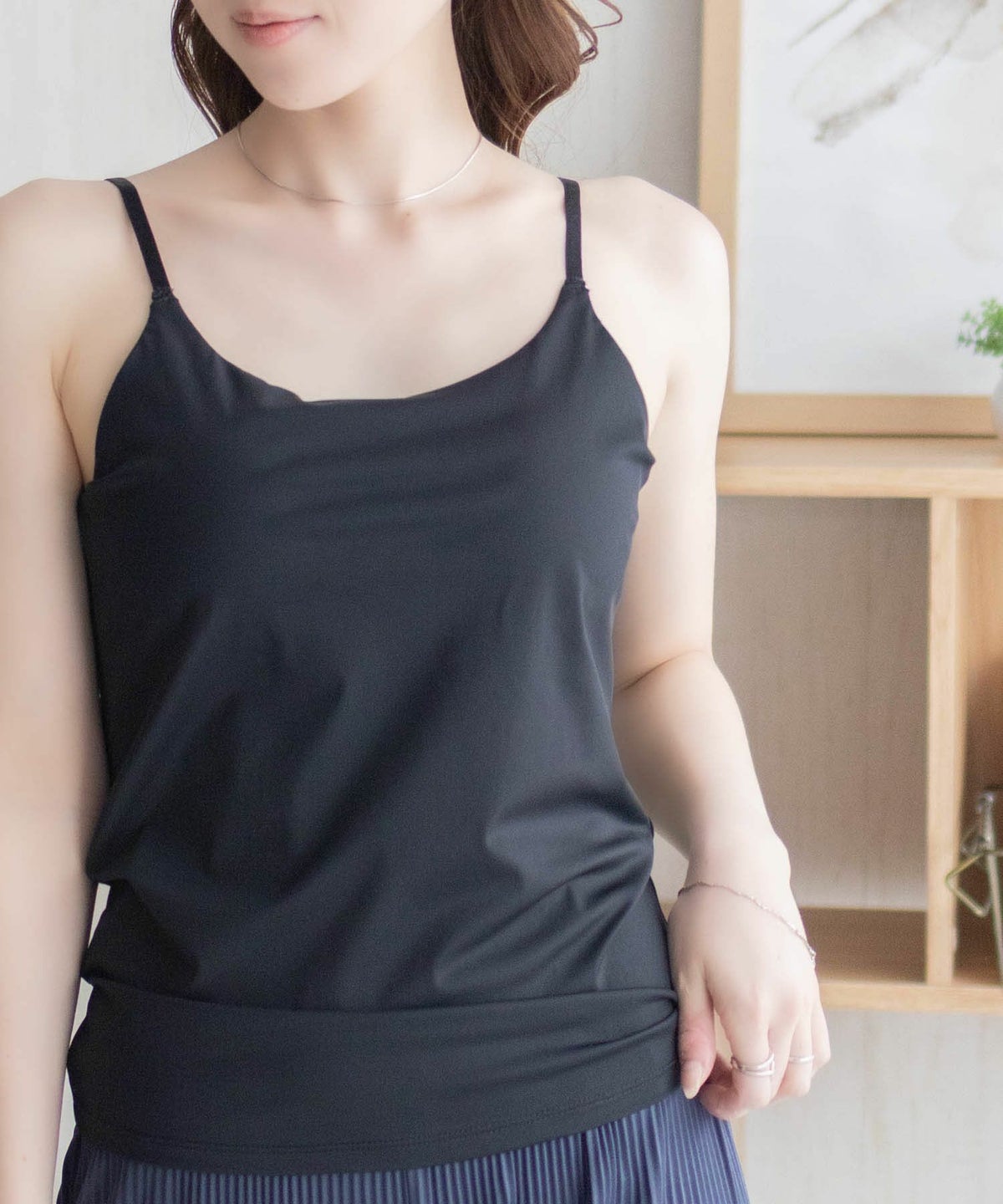 nAvy ハピ楽 カップ付きナイロンベア天スクエアキャミソール レディース