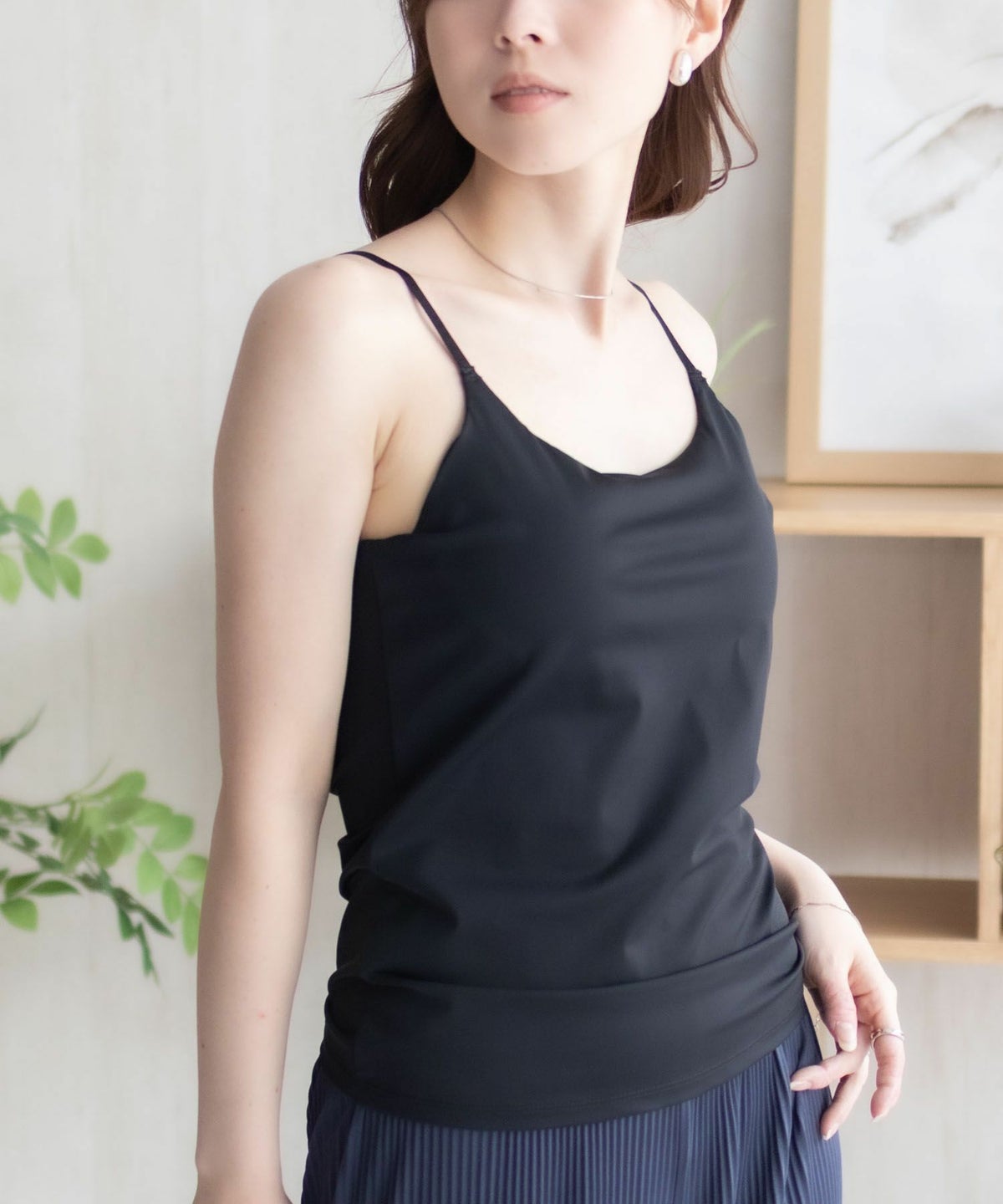 nAvy ハピ楽 カップ付きナイロンベア天スクエアキャミソール レディース