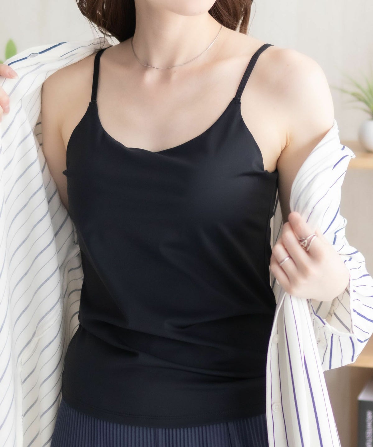 nAvy ハピ楽 カップ付きナイロンベア天スクエアキャミソール レディース