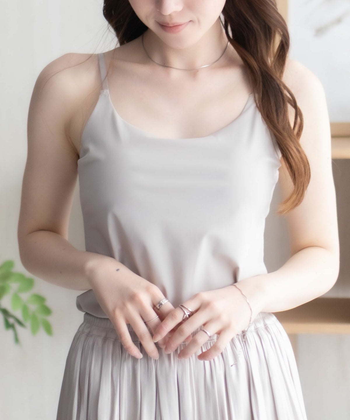 nAvy ハピ楽 カップ付きナイロンベア天スクエアキャミソール レディース