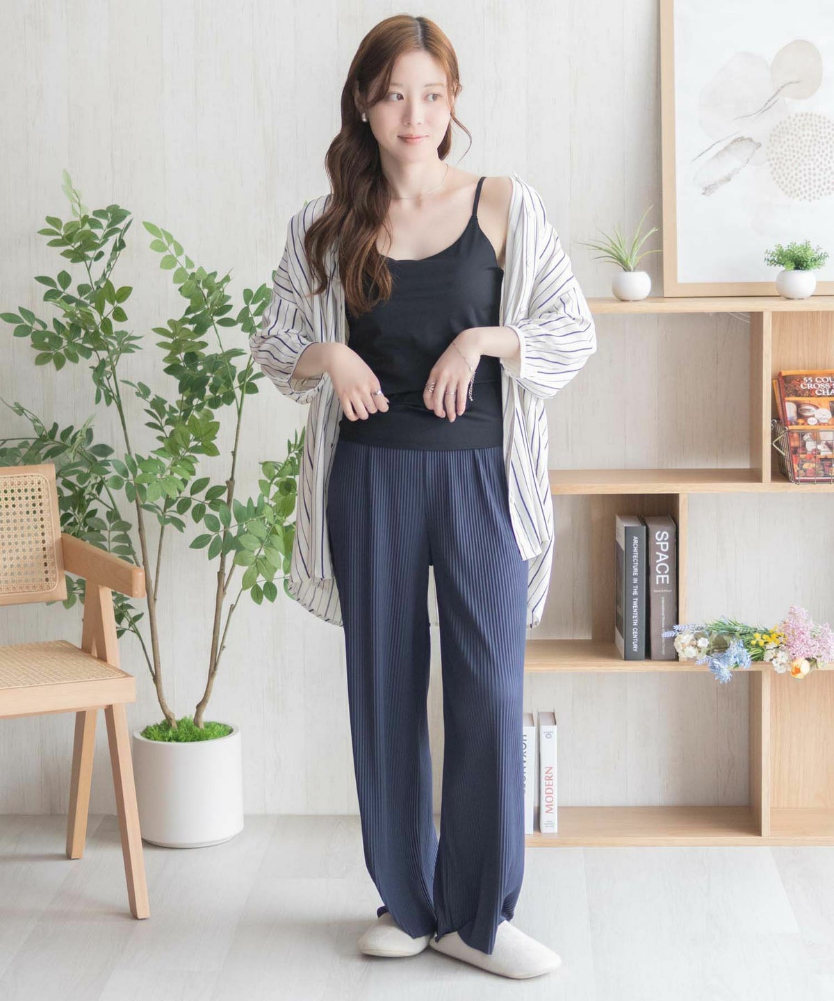 nAvy ハピ楽 カップ付きナイロンベア天スクエアキャミソール レディース