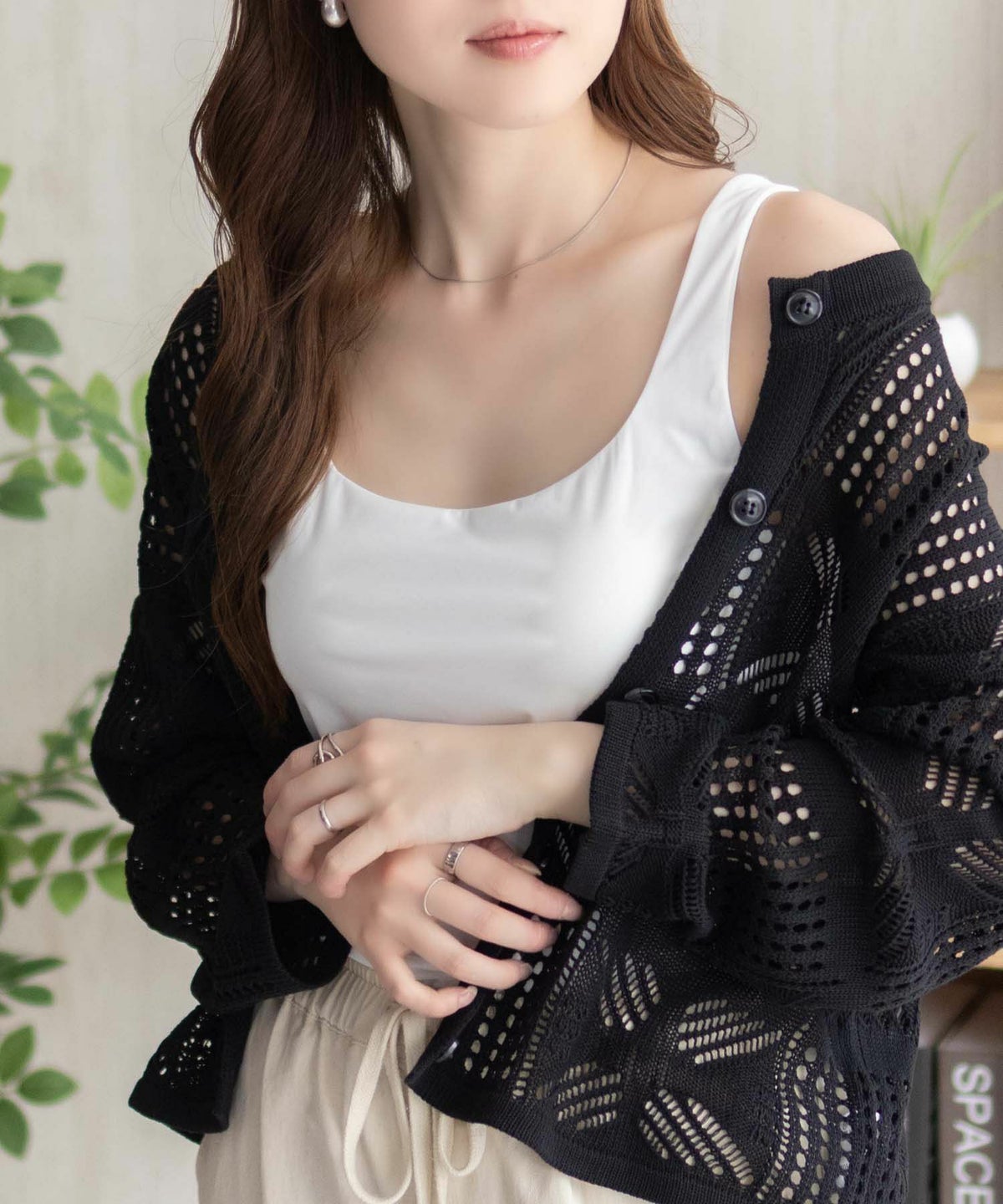 nAvy ハピ楽 カップ付きナイロンベア天スクエアタンクトップ レディース