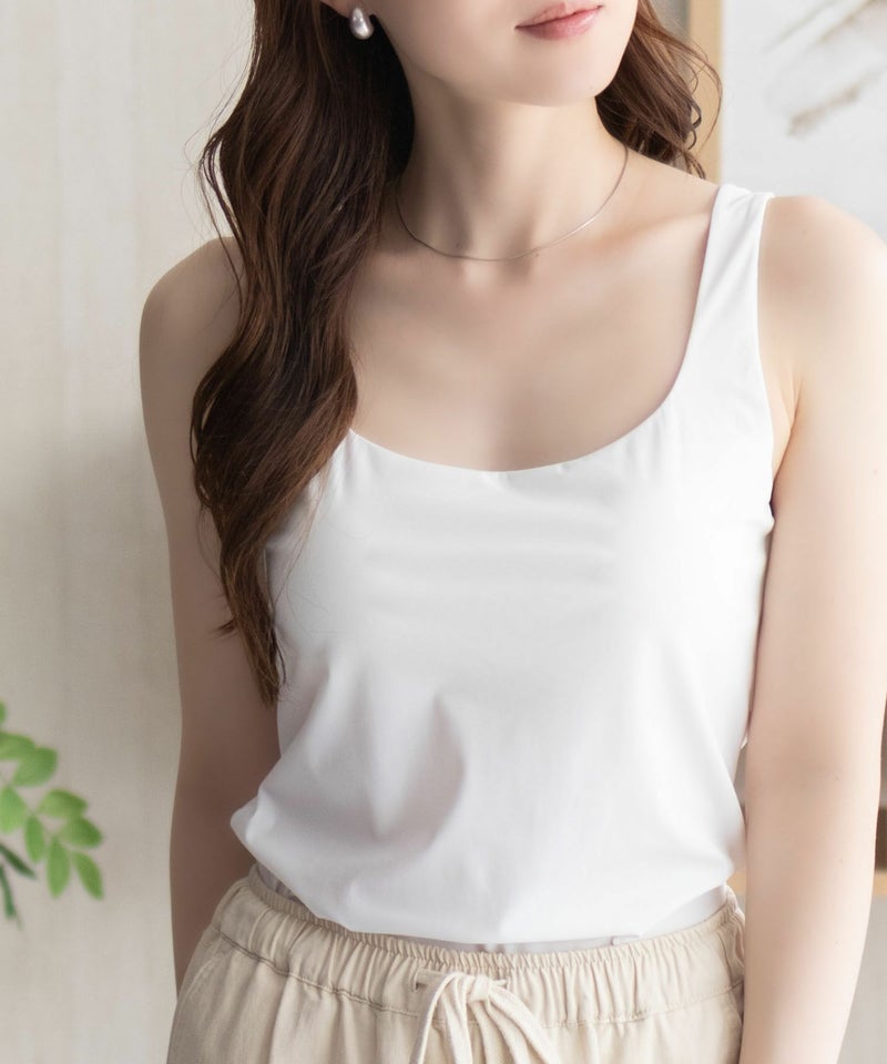 nAvy  ハピ楽 カップ付きナイロンベア天スクエアタンクトップ レディース商品画像-4