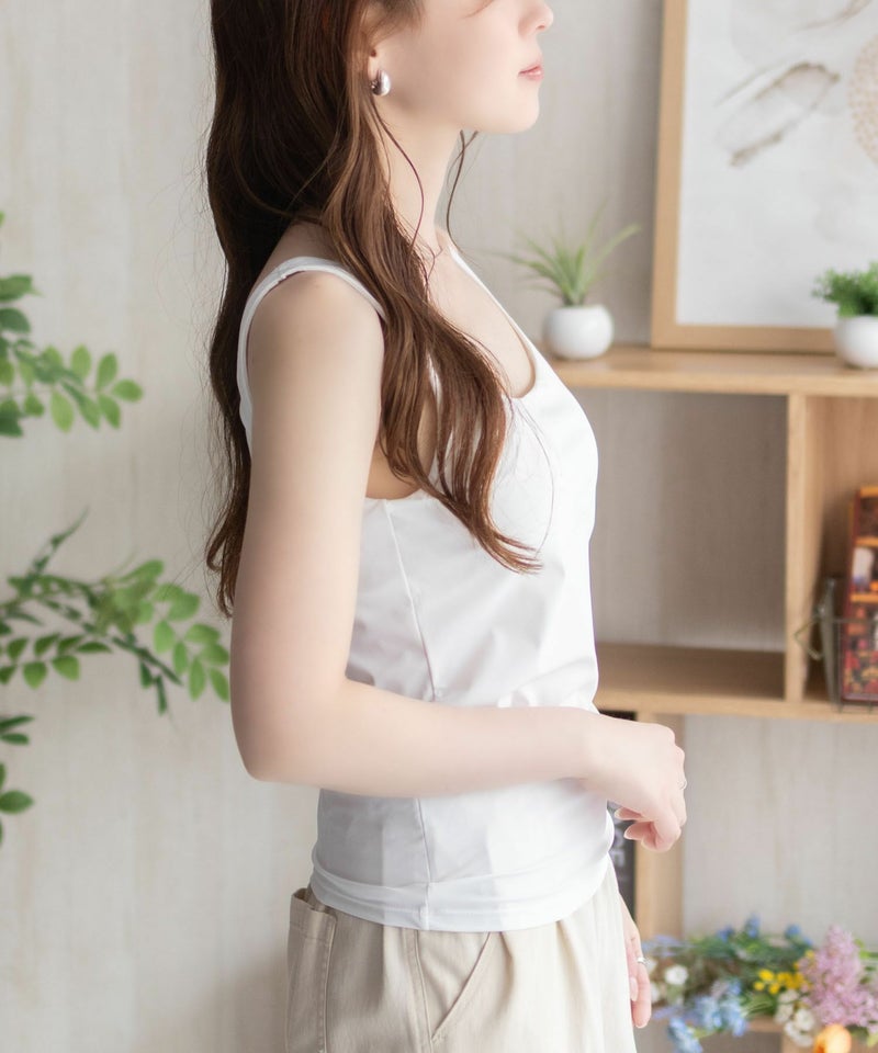 nAvy  ハピ楽 カップ付きナイロンベア天スクエアタンクトップ レディース商品画像-8