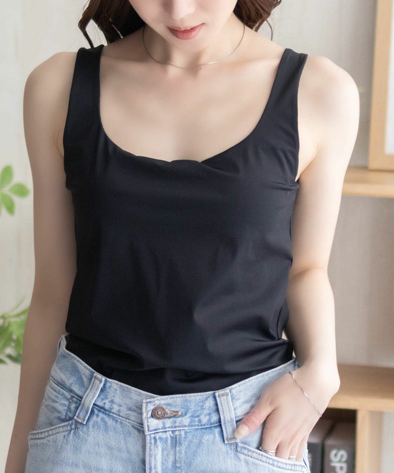 nAvy  ハピ楽 カップ付きナイロンベア天スクエアタンクトップ レディース商品画像-12