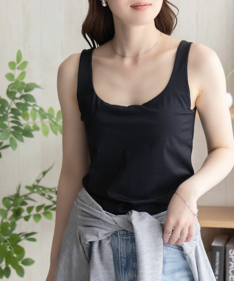 nAvy ハピ楽 カップ付きナイロンベア天スクエアタンクトップ レディース商品画像-13