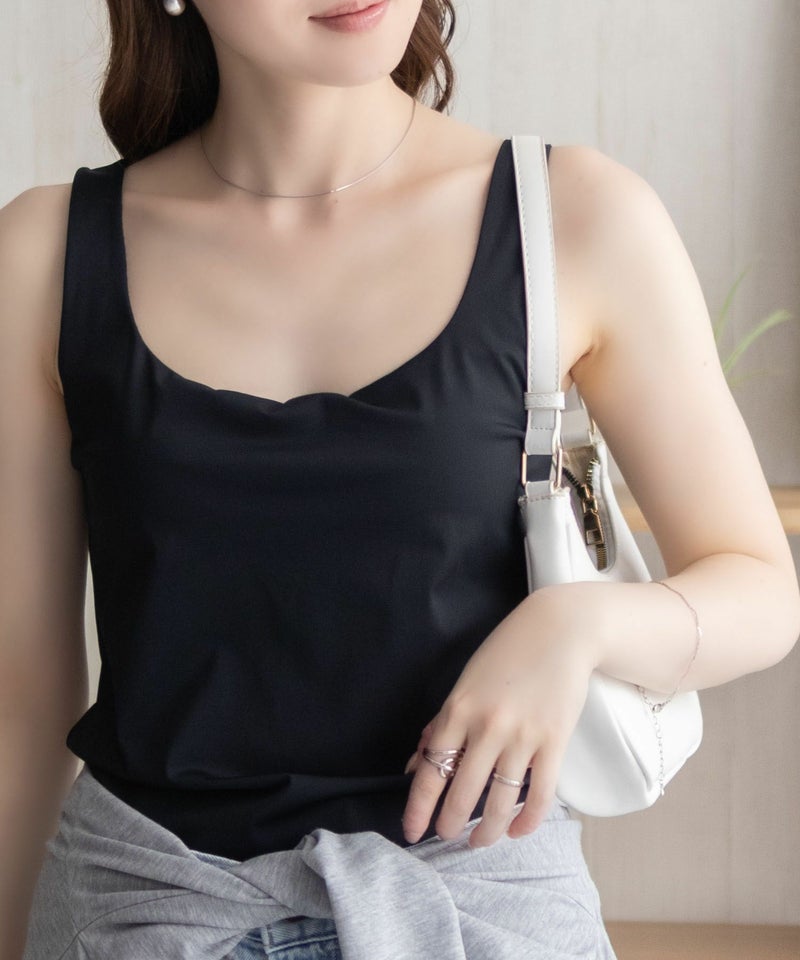 nAvy ハピ楽 カップ付きナイロンベア天スクエアタンクトップ レディース商品画像-14