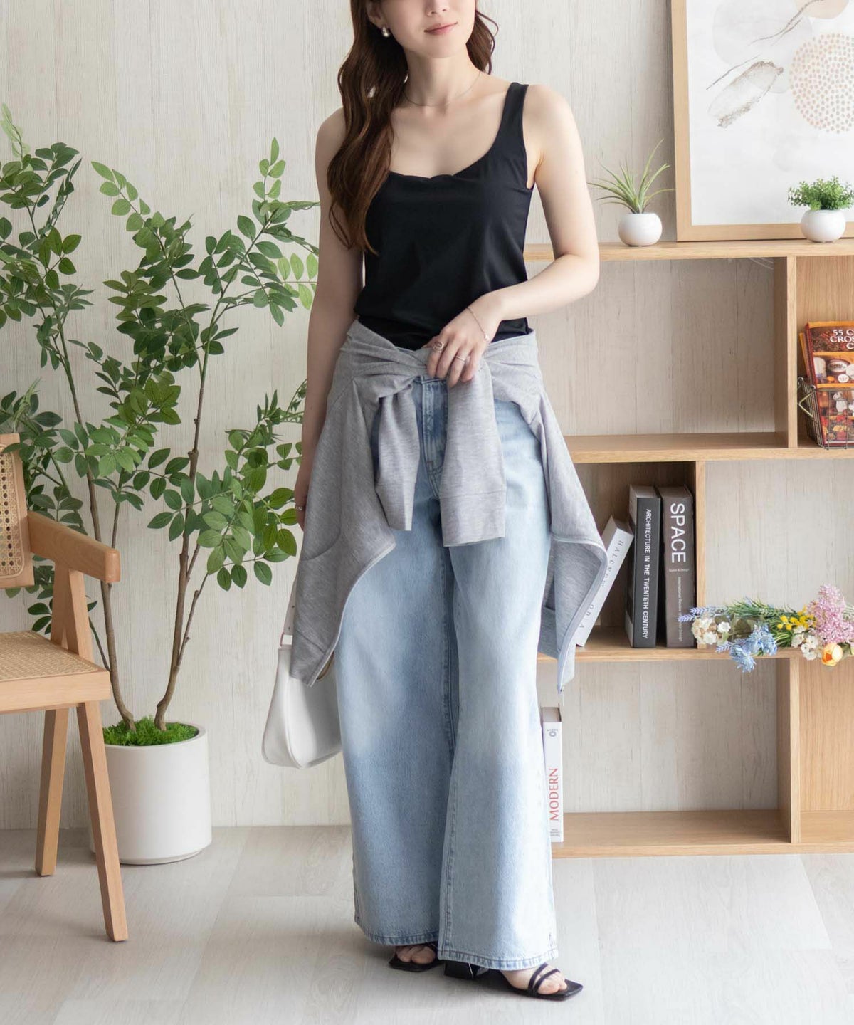 nAvy ハピ楽 カップ付きナイロンベア天スクエアタンクトップ レディース