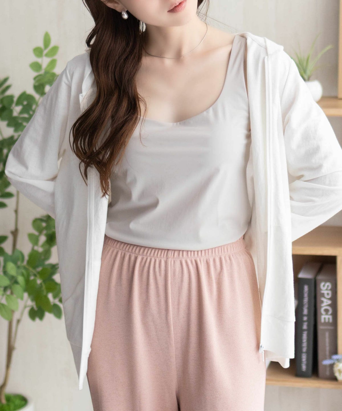 nAvy ハピ楽 カップ付きナイロンベア天スクエアタンクトップ レディース