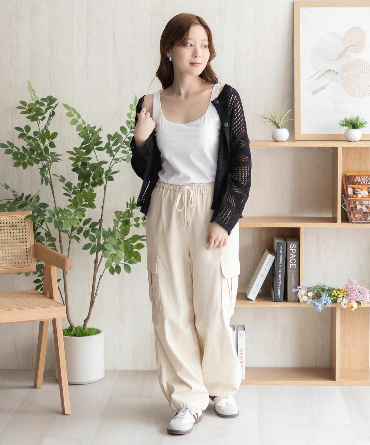 nAvy ハピ楽 カップ付きナイロンベア天スクエアタンクトップ レディース