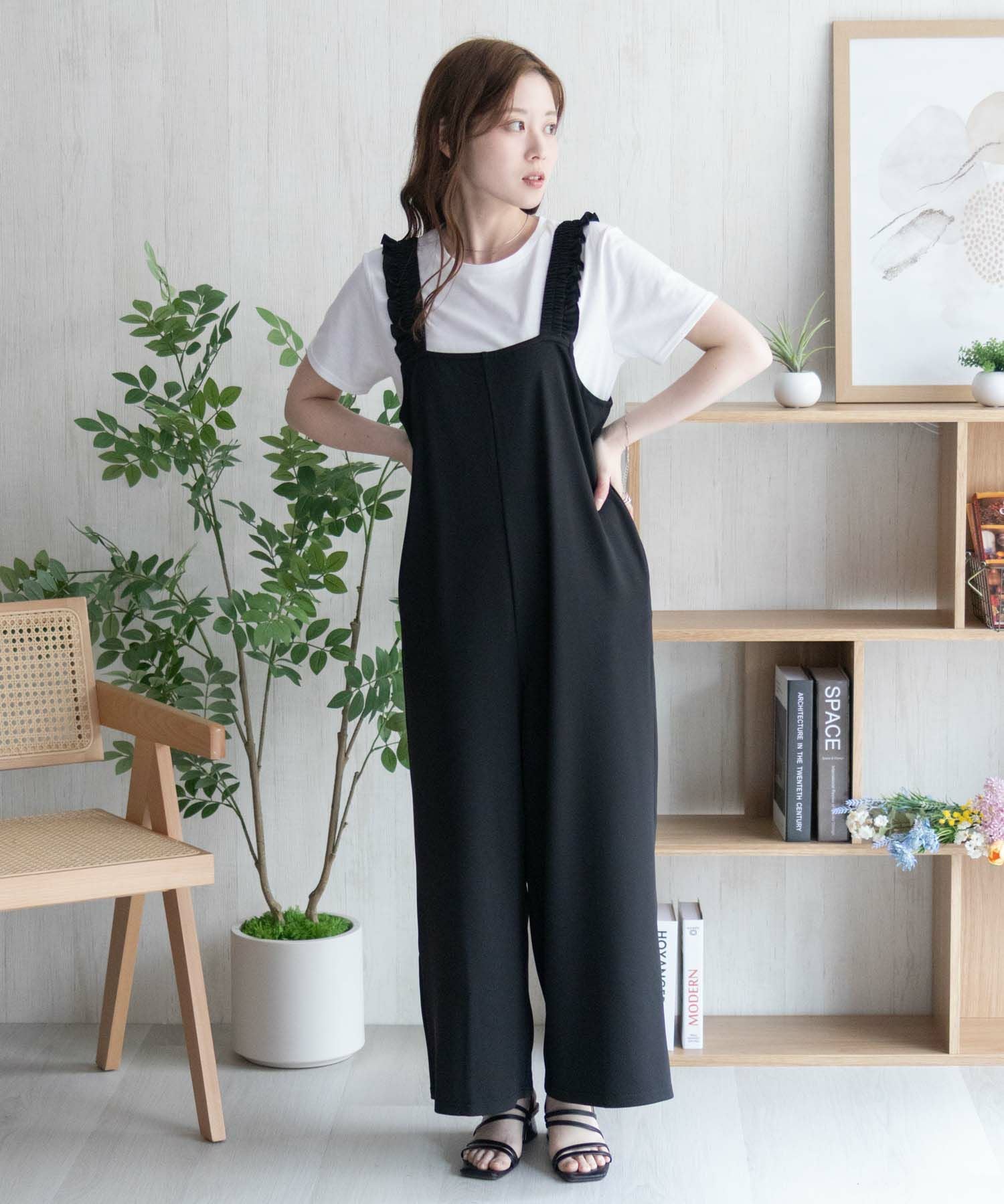 nAvy ポリツイルサロペットアンサンブル レディース