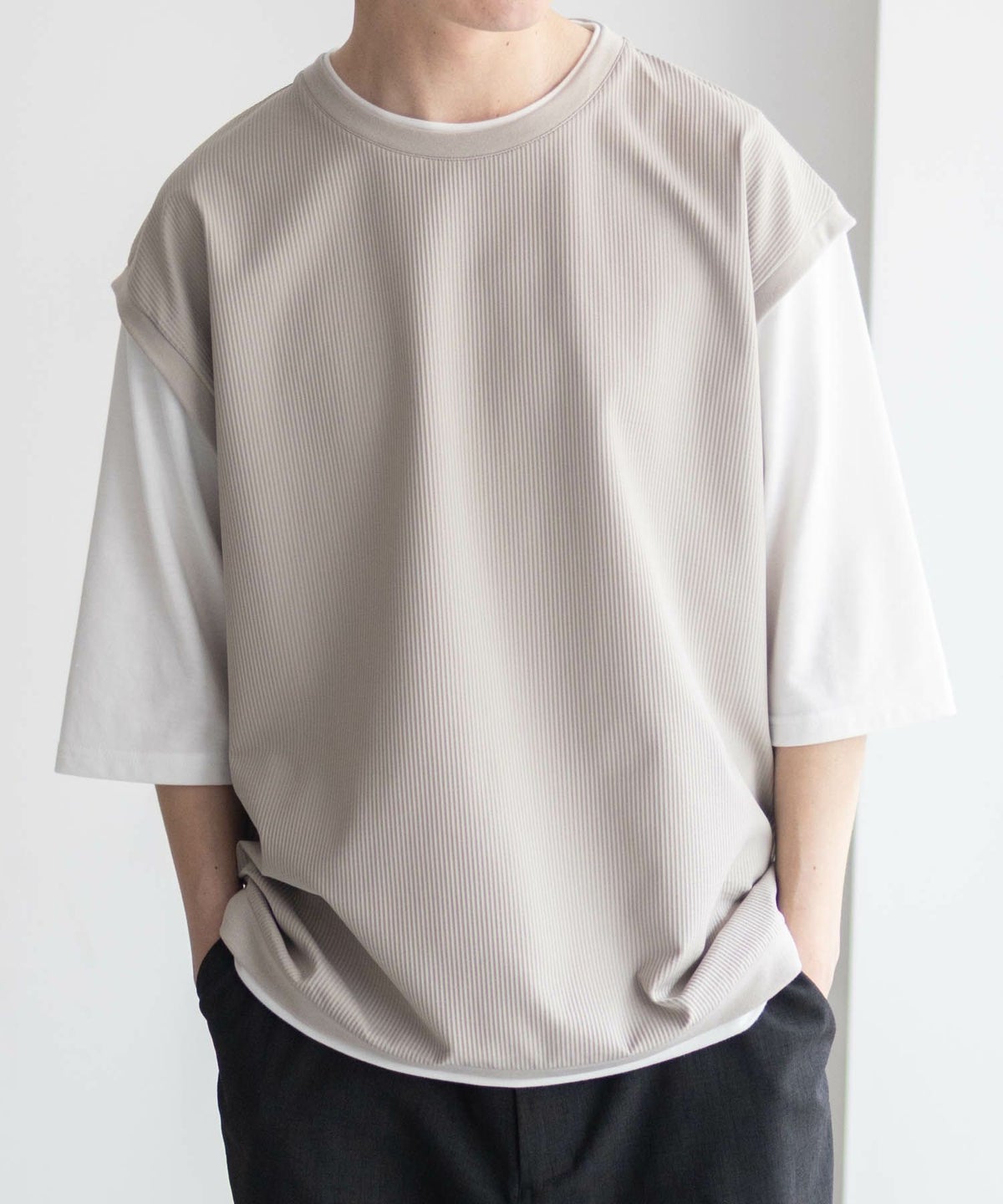 URBAN COLLECTION カットサッカーベストレイヤードTシャツ メンズ