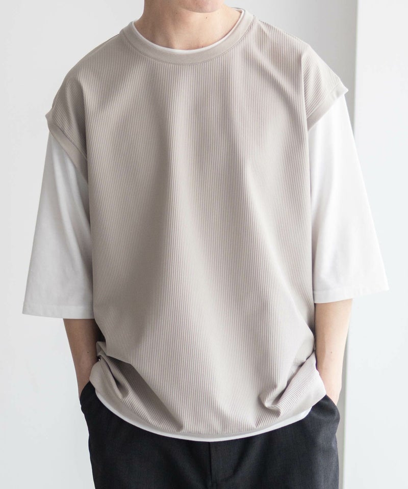 URBAN COLLECTION  カットサッカーベストレイヤードTシャツ メンズ商品画像-4