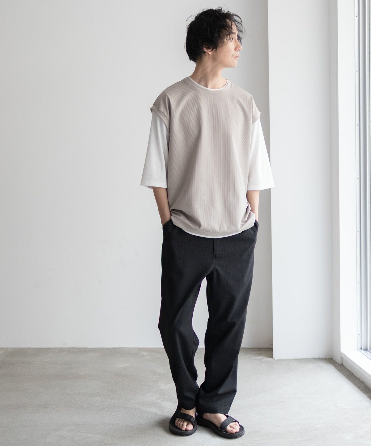 URBAN COLLECTION カットサッカーベストレイヤードTシャツ メンズ