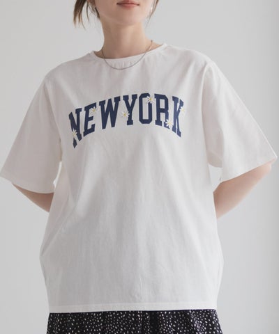 フラワー刺繍カレッジTシャツ レディース