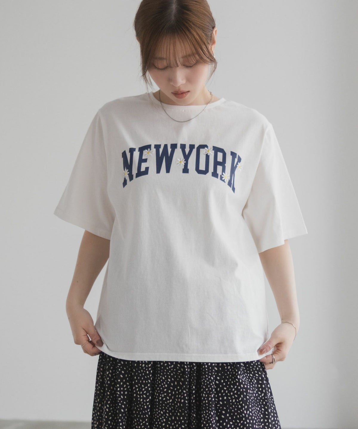 フラワー刺繍カレッジTシャツ レディース ネコポス 対応商品