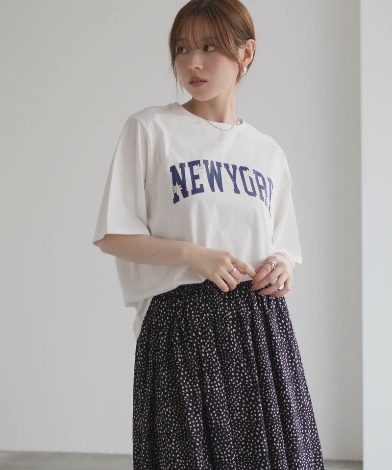 フラワー刺繍カレッジTシャツ レディース メール便 対応商品商品画像-6