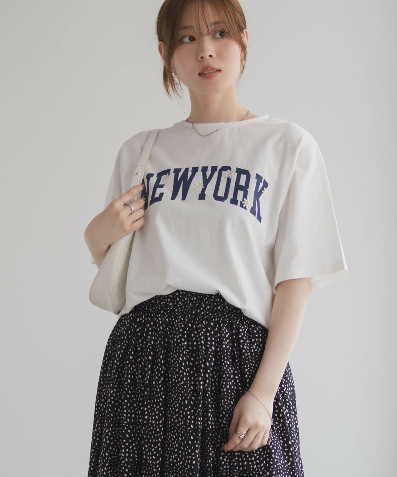 フラワー刺繍カレッジTシャツ レディース メール便 対応商品商品画像-7