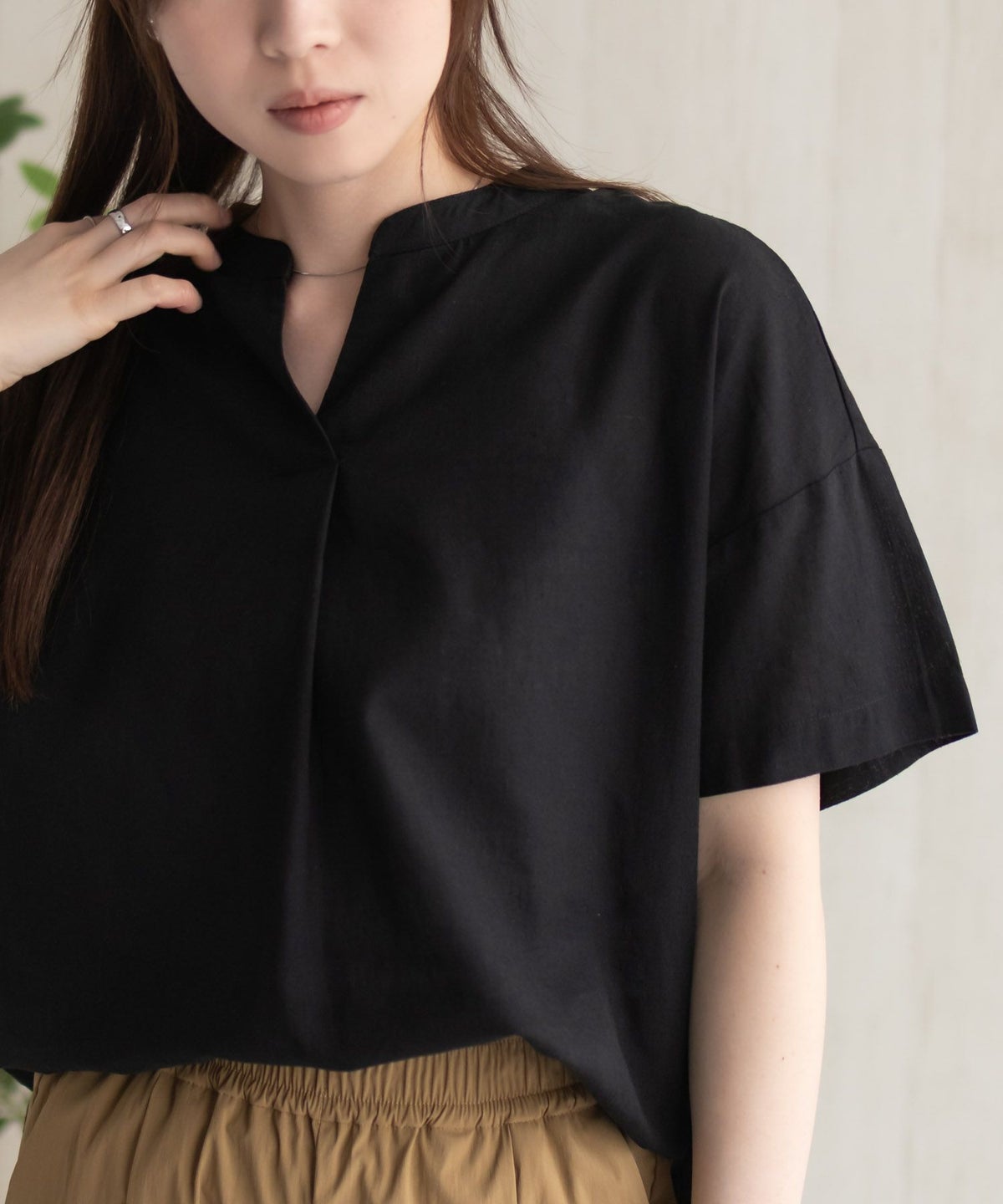 HusHusH 麻混スキッパーブラウス レディース