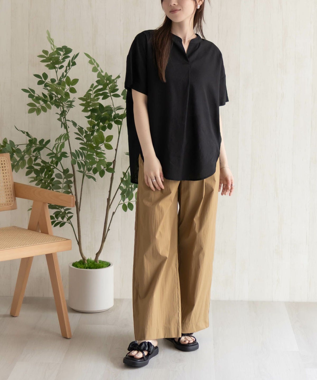 HusHusH 麻混スキッパーブラウス レディース