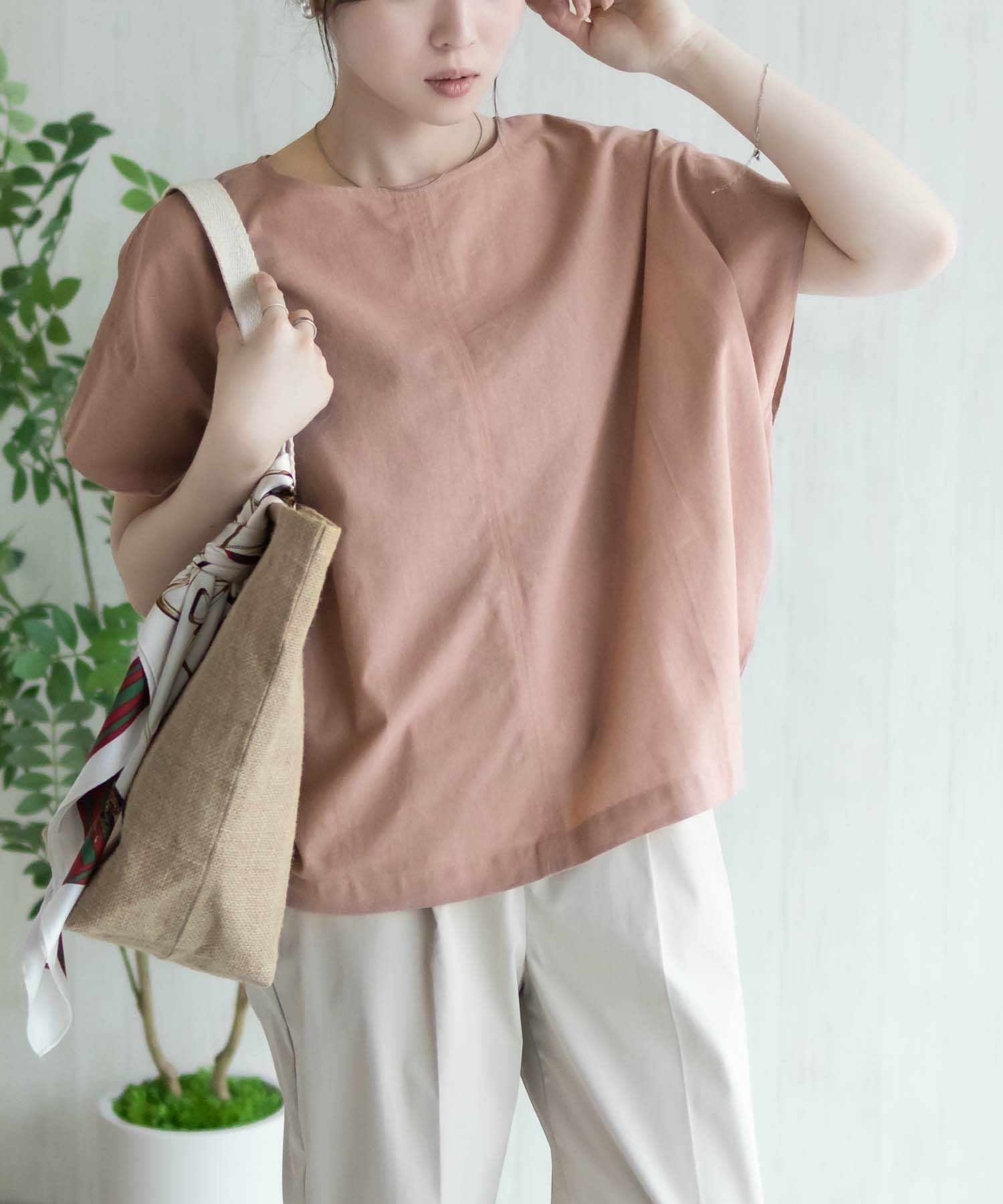 ２点おまとめ割◆レリューム　リネン スキッパーシャツ　ベージュ　麻100% HusHusH リネン混スキッパーシャツ レディース
