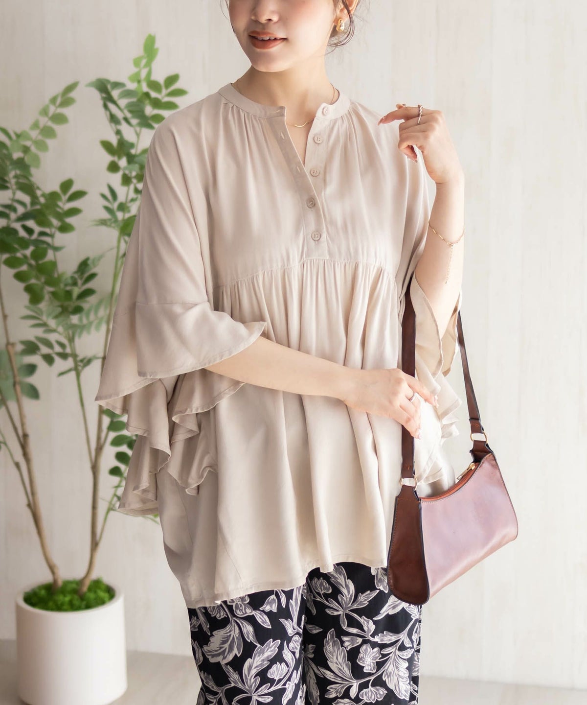 Howdy Marie インドファブリック 袖フリルシャツ レディース