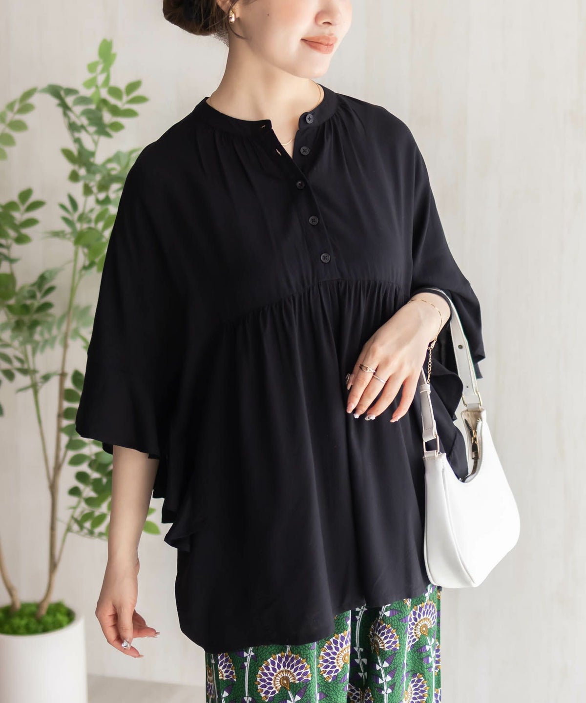 Howdy Marie インドファブリック 袖フリルシャツ レディース