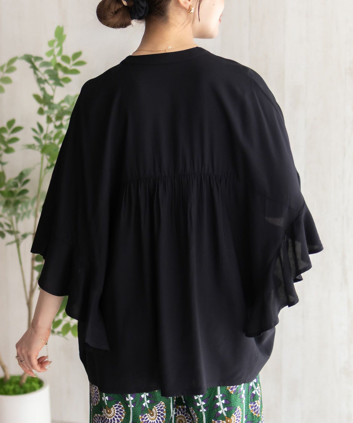 Howdy Marie インドファブリック 袖フリルシャツ レディース