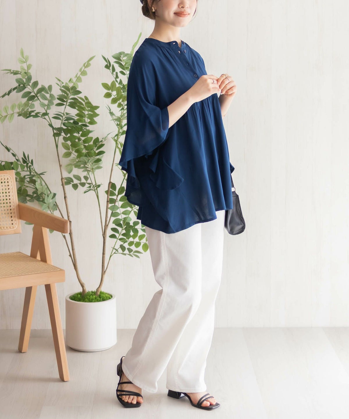 Howdy Marie インドファブリック 袖フリルシャツ レディース