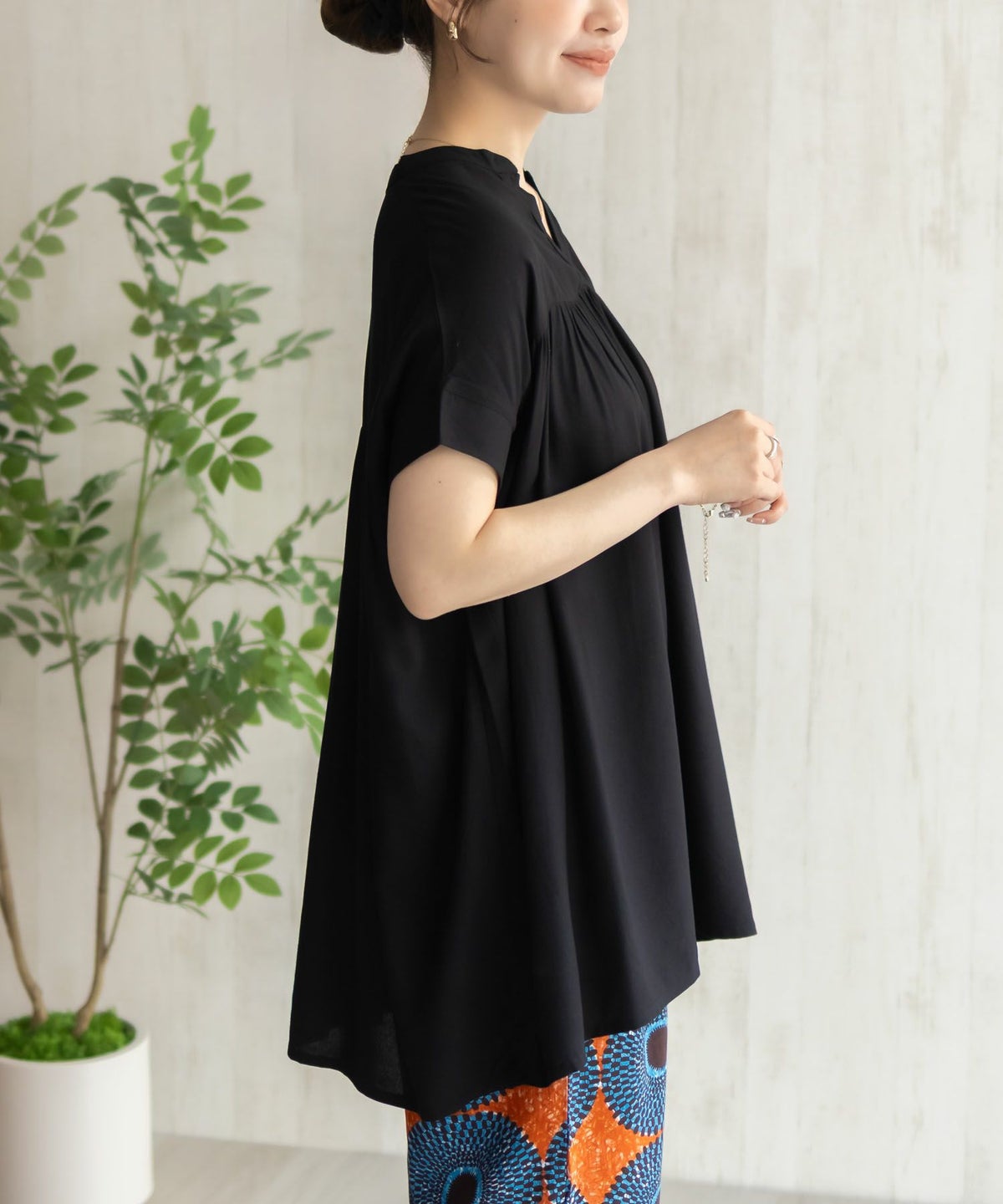 Howdy Marie インドファブリック 切替スキッパーシャツ レディース