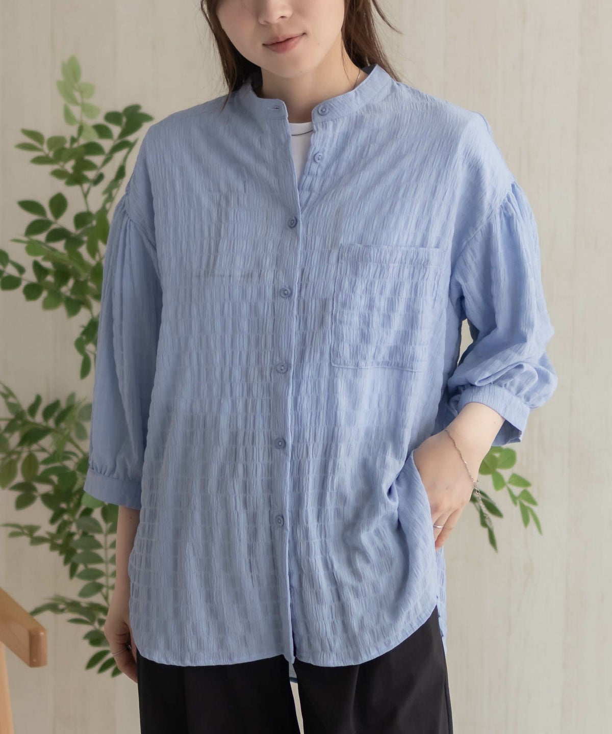 HusHusH バンドカラー7分袖ブラウス レディース