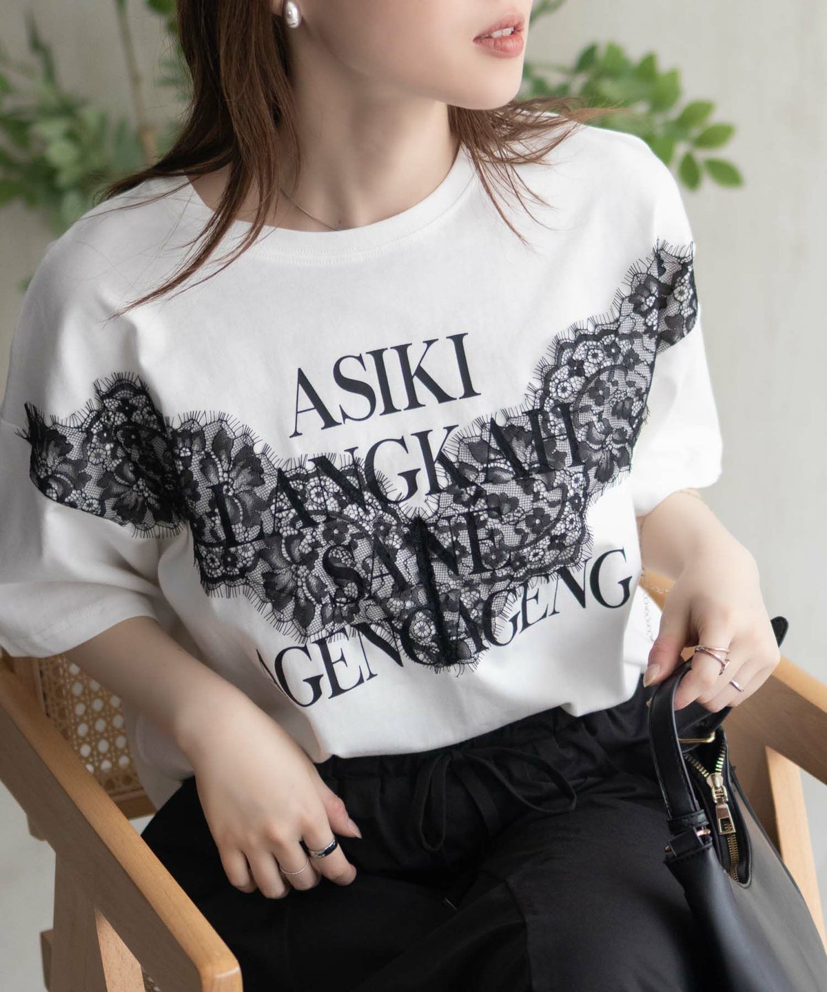 nAvy レース使いプリントTシャツ レディース ネコポス 対応商品