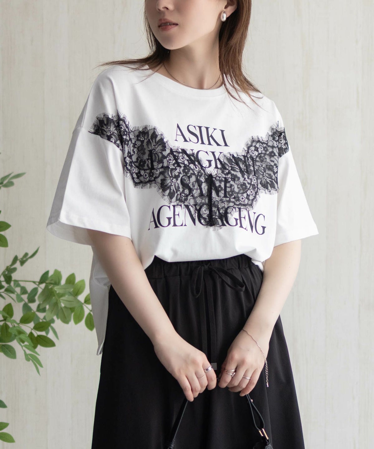 nAvy レース使いプリントTシャツ レディース ネコポス 対応商品